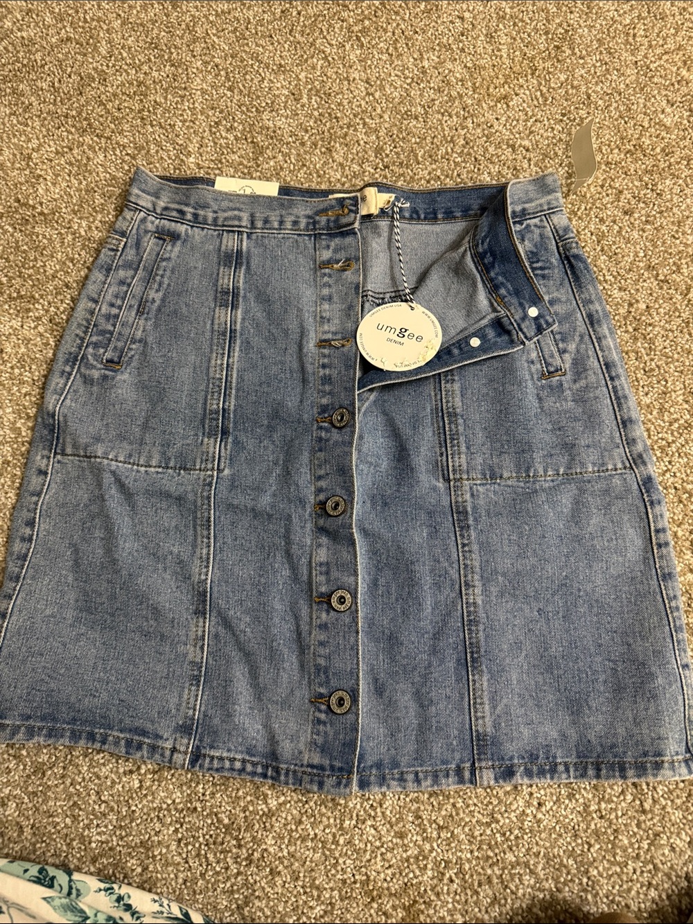 Umgee Blue Button-Front Denim Mini Skirt